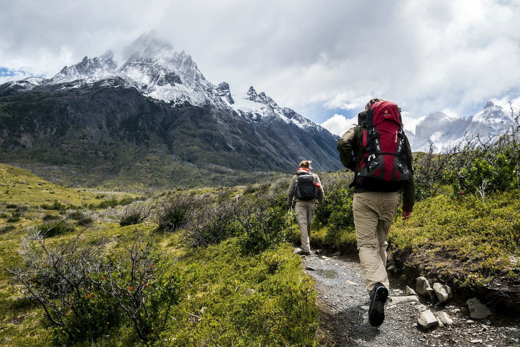 Hikers exploring a mountain landscape